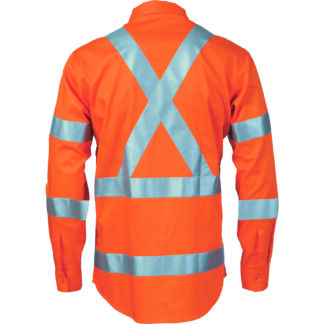 Hivis cool-breeze cotton shirt with double hoop on arms & 'X' back PRO R/tape - long sleeve 3789 190gsm